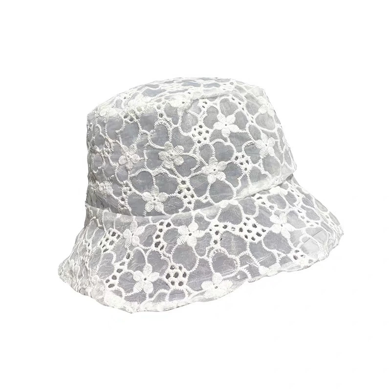 New Korean lace basin hat with hollowed-out hooks, organ-gauze white fairy hat for posing and taking photos, fisherman's hat for summer Item Picture