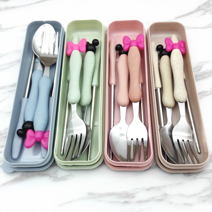 A3435 Bow Tie Spoon, Fork and Chopsticks Three-piece Set, spoon and chopsticks set, portable tableware, daily necessities ten-yuan store wholesale details Picture