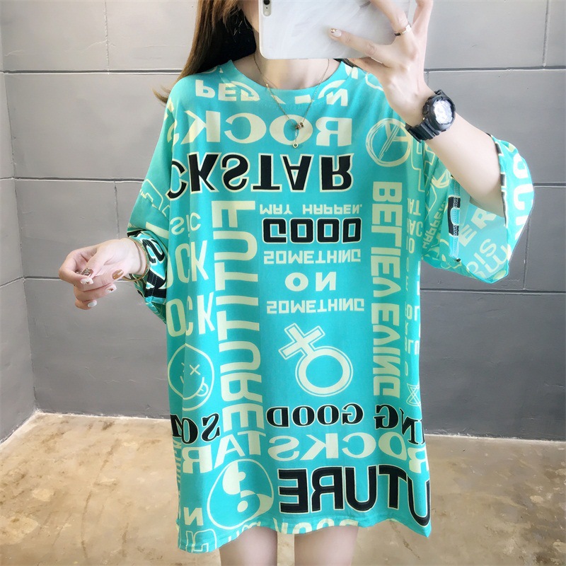 2020 popular mid-length T-shirt women's short-sleeved summer women's wear, student Korean style loose Instagram trendy half-sleeved clothes for bf Application Scenario