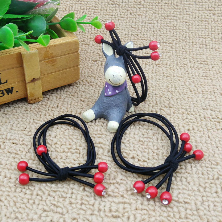 A2621 Point Diamond 6 Red Bean rubber Band Korean version hair tie wholesale Accessories Hair Band Rubber band 2-yuan store supply and distribution Specification image