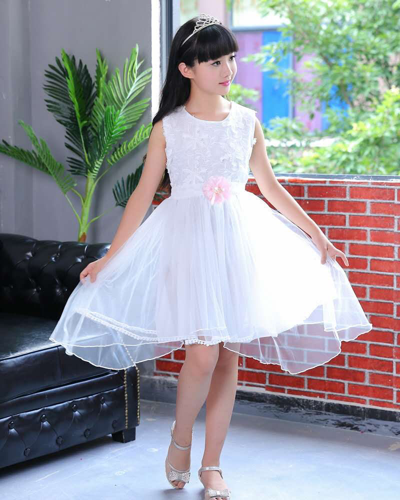 A princess dress for girls at street stalls, a mid-length, sleeveless, embroidered summer dress made of gauze cotton for children
