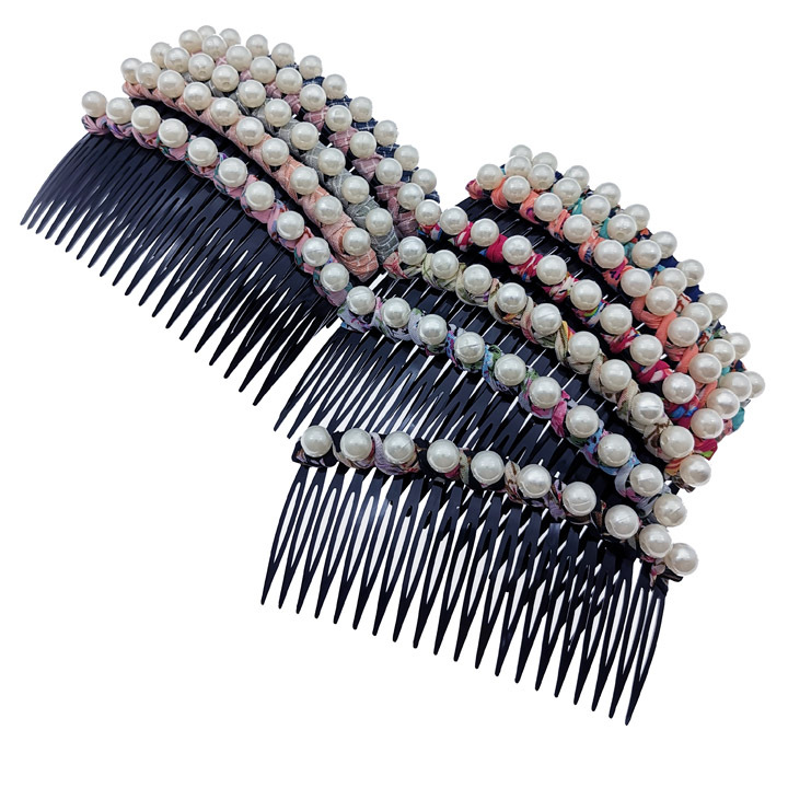 A3217 wrapped fabric pearl fashionable fork comb, hair accessory, head accessory, bangs clip, 2-yuan store supply in Yiwu Item Picture