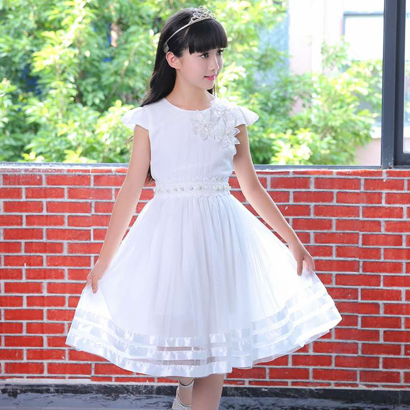 Summer girls' dress at street stall, short-sleeved princess dress, mesh fabric details Picture