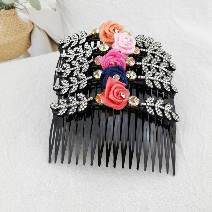 A2816 rose flower dot diamond fork hair comb, fork hair comb accessory, 2-yuan store, 2-yuan street stall, night market supply in Yiwu Specification image