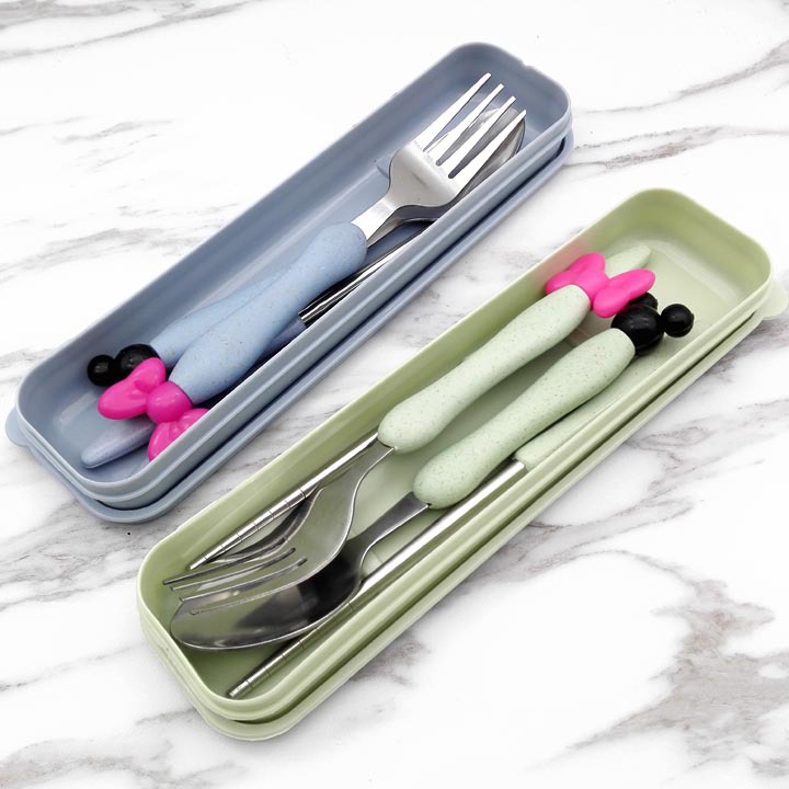 A3435 Bow Tie Spoon, Fork and Chopsticks Three-piece Set, spoon and chopsticks set, portable tableware, daily necessities ten-yuan store wholesale Specification image