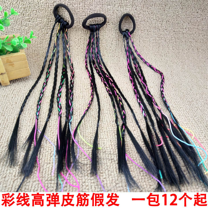 A2614 colorful thread high-elasticity rubber band wig, hair accessory, hair rope, hair band headwear wholesale in Yiwu 2-yuan store Specification image