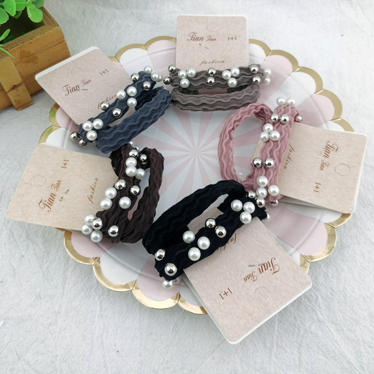 A2835 lace pearl, two rubber bands, Korean-style headwear, hair band and hair rope, wholesale from Yiwu Eryuan Store's street stall details Picture