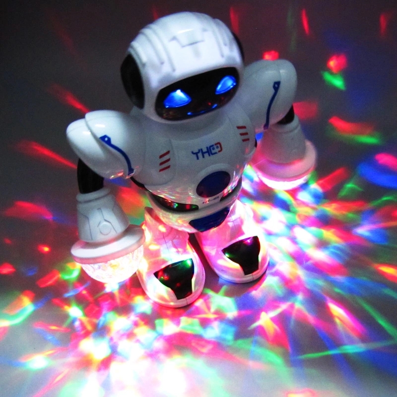 A static model of a new electric space-shaped lighting, music, mobile robot, laser drumming robot toy full figure