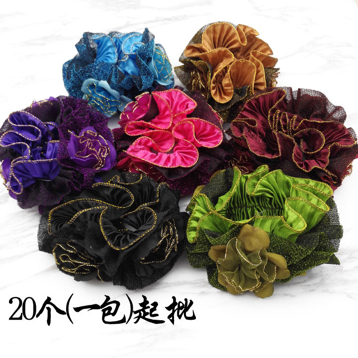A3647 Korean yarn three gold flower hair bands, thick hair ties, hair accessories, hair flowers, updo, 2-yuan store accessories wholesale