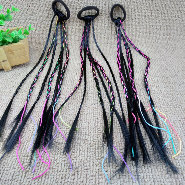 A2614 colorful thread high-elasticity rubber band wig, hair accessory, hair rope, hair band headwear wholesale in Yiwu 2-yuan store details Picture