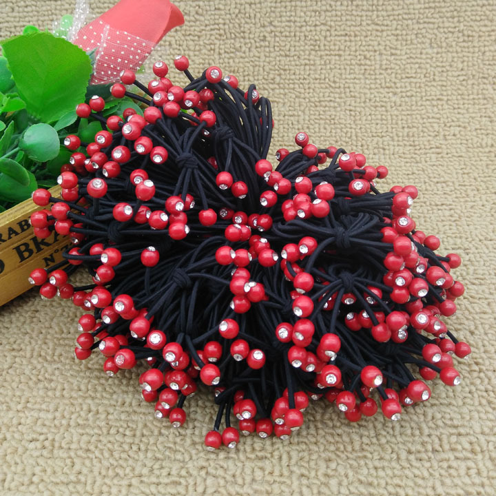 A2621 Point Diamond 6 Red Bean rubber Band Korean version hair tie wholesale Accessories Hair Band Rubber band 2-yuan store supply and distribution Item Picture