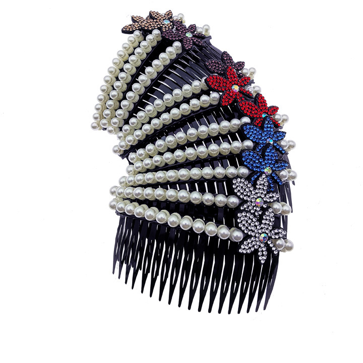 A2914 pearl + Accessories Diamond fork Hair Comb Comb fork Hair Accessory Headwear Plug Comb 2-yuan store wholesale supply Application Scenario