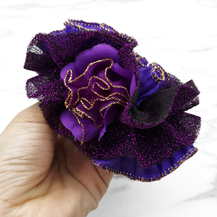 A3647 Korean yarn three gold flower hair bands, thick hair ties, hair accessories, hair flowers, updo, 2-yuan store accessories wholesale Item Picture