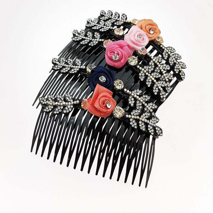 A2816 rose flower dot diamond fork hair comb, fork hair comb accessory, 2-yuan store, 2-yuan street stall, night market supply in Yiwu Item Picture