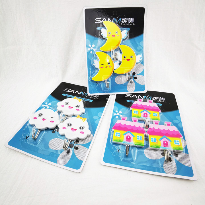 D2132 9958 Three hooks, creative nail-free hooks, Yiwu 2-yuan store premium supply wholesale details Picture