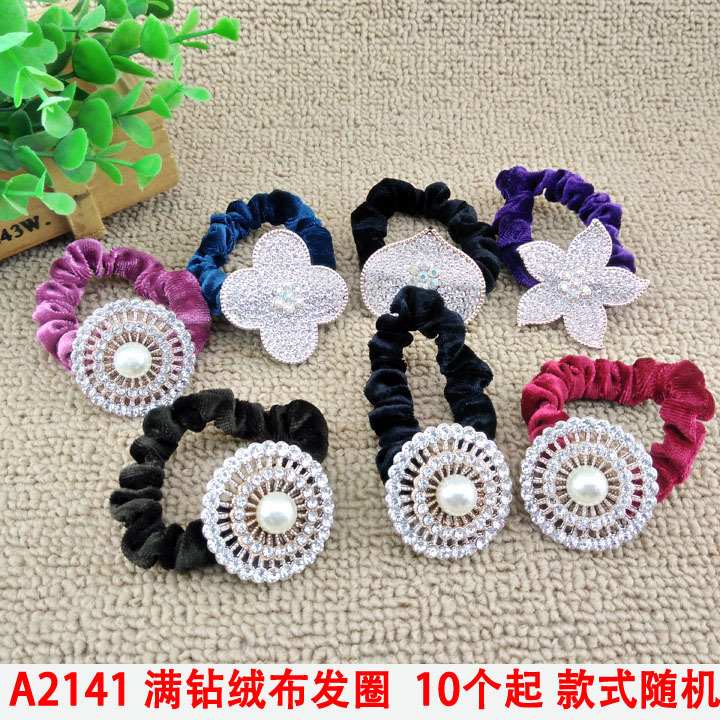 A2141 full drill velvet cloth hair band fabric hair accessories professional headflower rubber band dual shop wholesale distribution