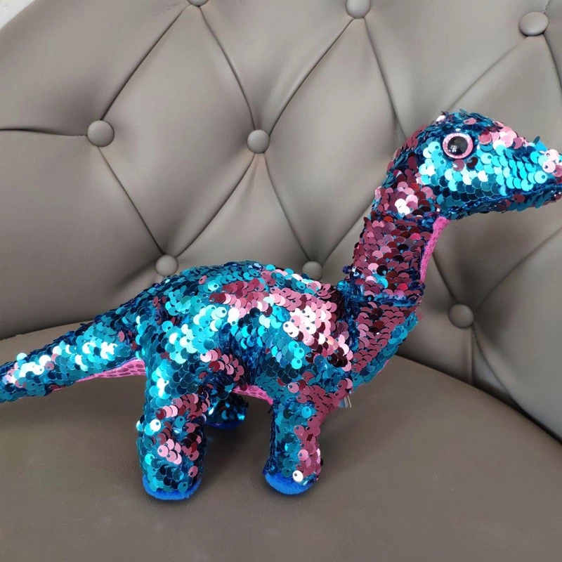 Dinosaur sequined color-changing spaceship space capsule dinosaur doll toy, big-eyed dinosaur model full figure