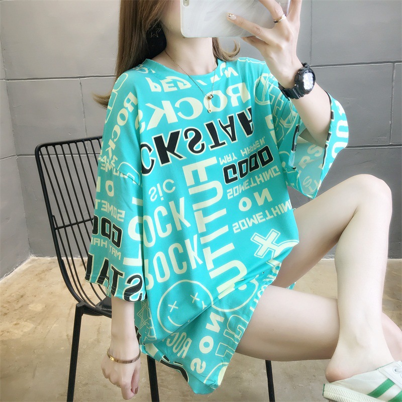 2020 popular mid-length T-shirt women's short-sleeved summer women's wear, student Korean style loose Instagram trendy half-sleeved clothes for bf Specification image