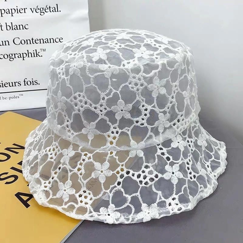 New Korean lace basin hat with hollowed-out hooks, organ-gauze white fairy hat for posing and taking photos, fisherman's hat for summer details Picture
