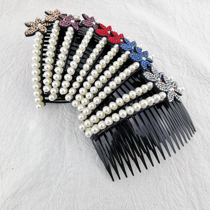 A2914 pearl + Accessories Diamond fork Hair Comb Comb fork Hair Accessory Headwear Plug Comb 2-yuan store wholesale supply details Picture