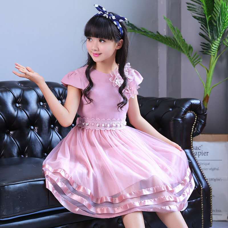 Summer girls' dress at street stall, short-sleeved princess dress, mesh fabric Item Picture