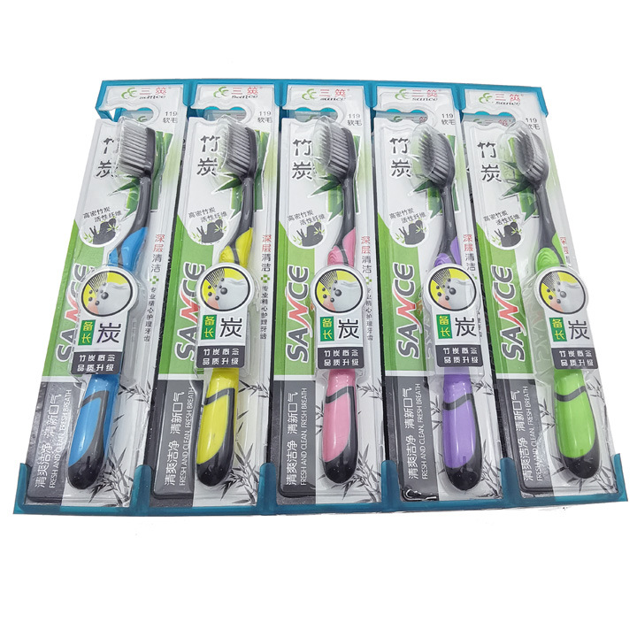 D2115 Premium Bamboo Charcoal Toothbrush for Adults, home use, travel, Fine silk, Soft bristles, clean, 2 yuan, wholesale store, department store Application Scenario