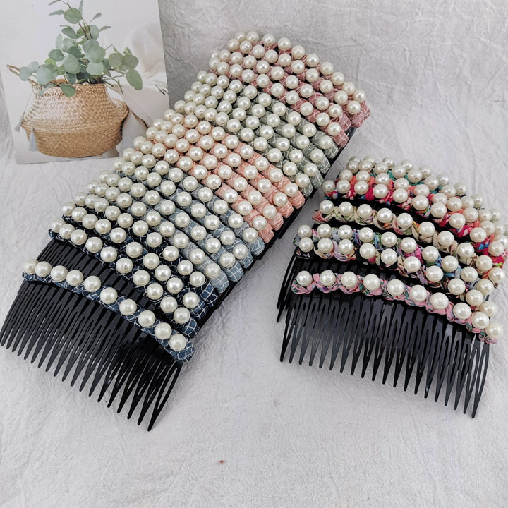 A3217 wrapped fabric pearl fashionable fork comb, hair accessory, head accessory, bangs clip, 2-yuan store supply in Yiwu Specification image