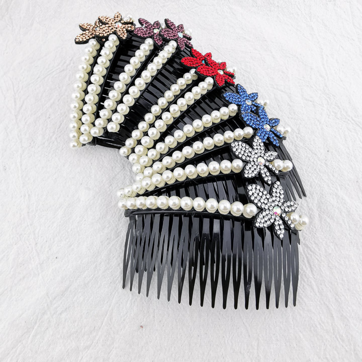 A2914 pearl + Accessories Diamond fork Hair Comb Comb fork Hair Accessory Headwear Plug Comb 2-yuan store wholesale supply Specification image