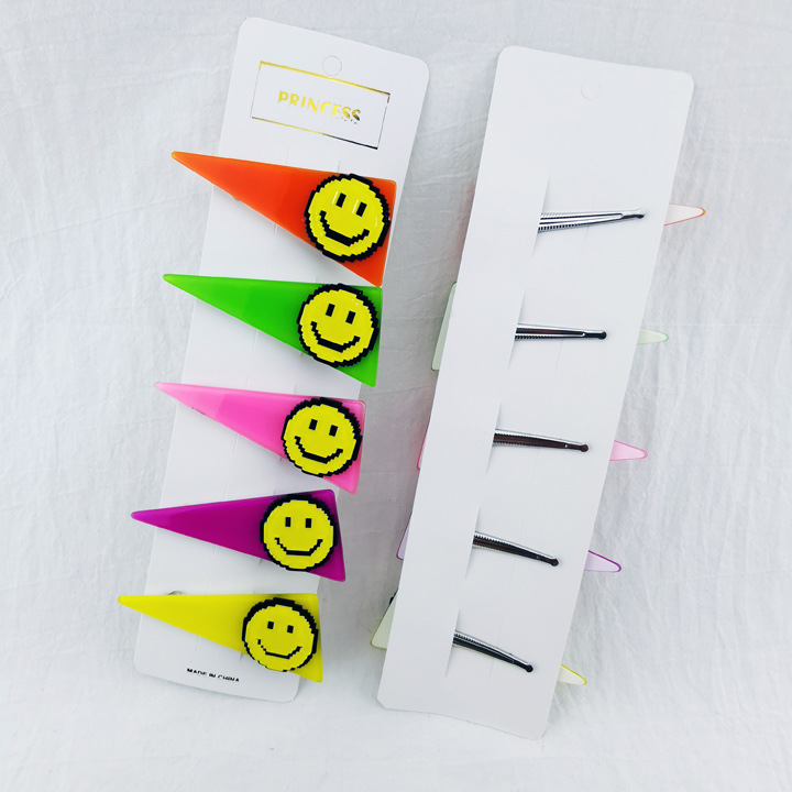 A2924 Smiling Face Acrylic Duck Clip, Korean version children's side clip, top clip, hair clip, simple fork Comb, 2-yuan store Item Picture