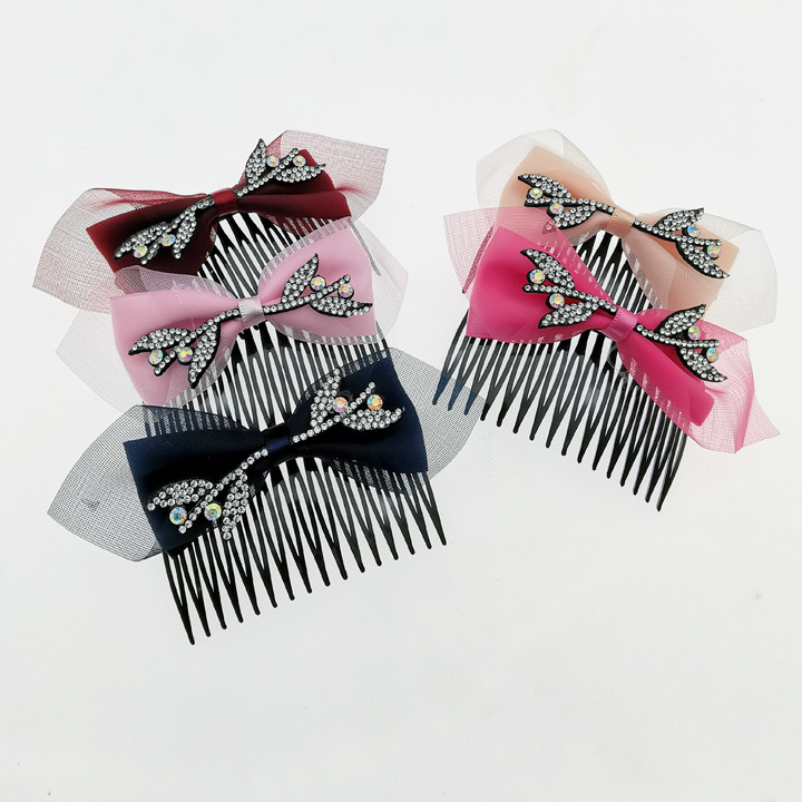 A3215 dot diamond bow fork Comb Japanese and Korean hair comb Fork Comb Hair accessory Headwear plug Comb 2-yuan store wholesale supply Application Scenario