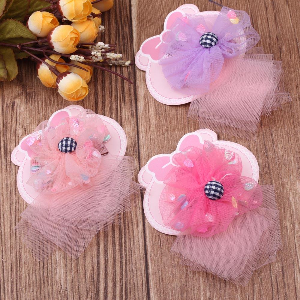 Pudding Station Korean pink snowflake mesh bow duckbill clip Princess Cute children's girl hair clip Item Picture