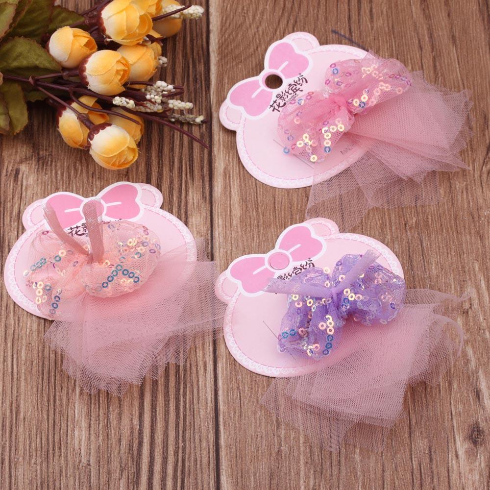 Pudding Station Korean pink snowflake mesh bow duckbill clip Princess Cute children's girl hair clip details Picture