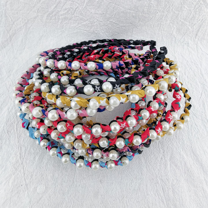 A2636 Pearl wrapped fabric steel wire headband, Japanese and Korean hair band, face wash hair band, bangs clip, two-yuan store accessories wholesale Specification image