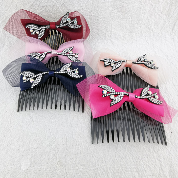 A3215 dot diamond bow fork Comb Japanese and Korean hair comb Fork Comb Hair accessory Headwear plug Comb 2-yuan store wholesale supply Specification image