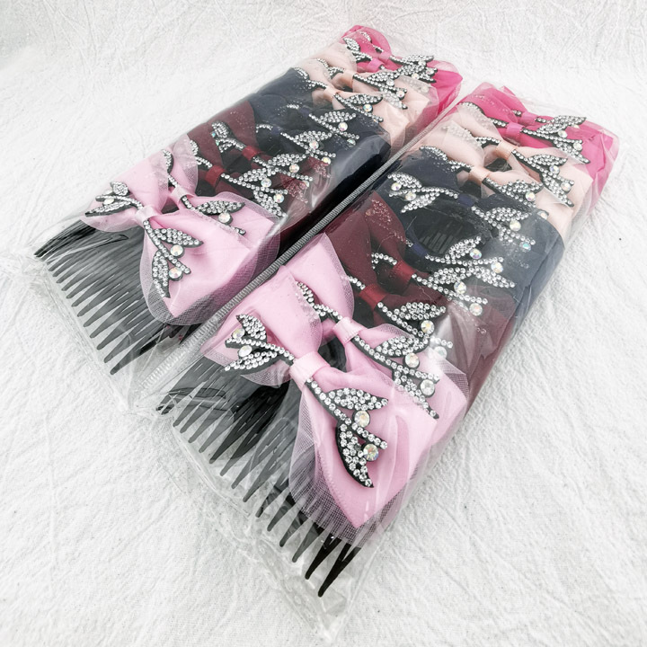 A3215 dot diamond bow fork Comb Japanese and Korean hair comb Fork Comb Hair accessory Headwear plug Comb 2-yuan store wholesale supply details Picture