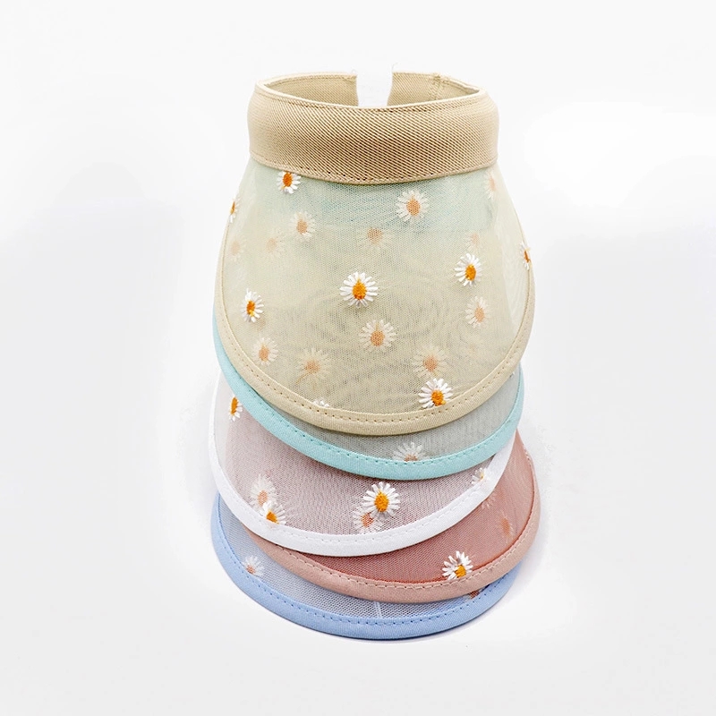 Korean-style children's Daisy embroidery mesh duck tongue hollow top hat, women's summer face covering UV protection sun hat full figure