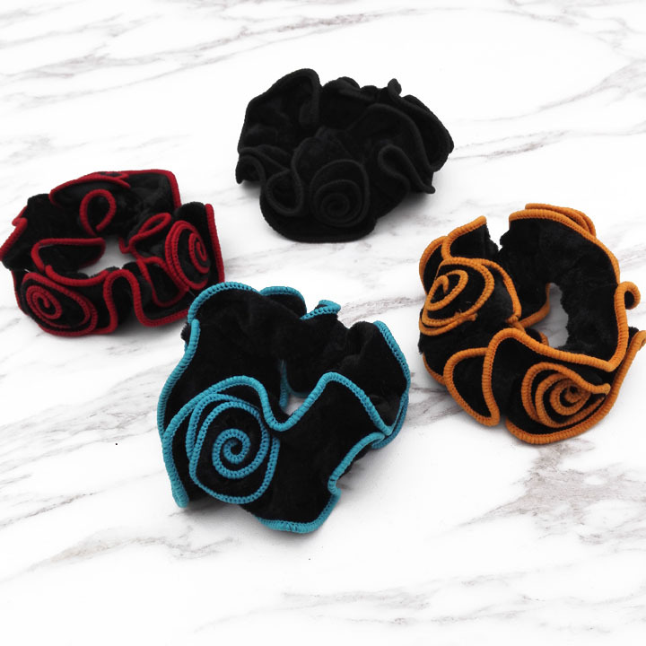 A3743 velvet three-rose hair tie, thick hair rope, hair accessory, hair flower bun, two-yuan store accessories wholesale Specification image