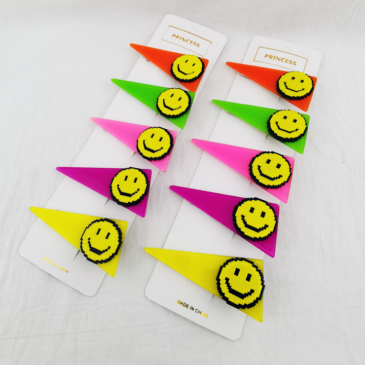 A2924 Smiling Face Acrylic Duck Clip, Korean version children's side clip, top clip, hair clip, simple fork Comb, 2-yuan store Specification image