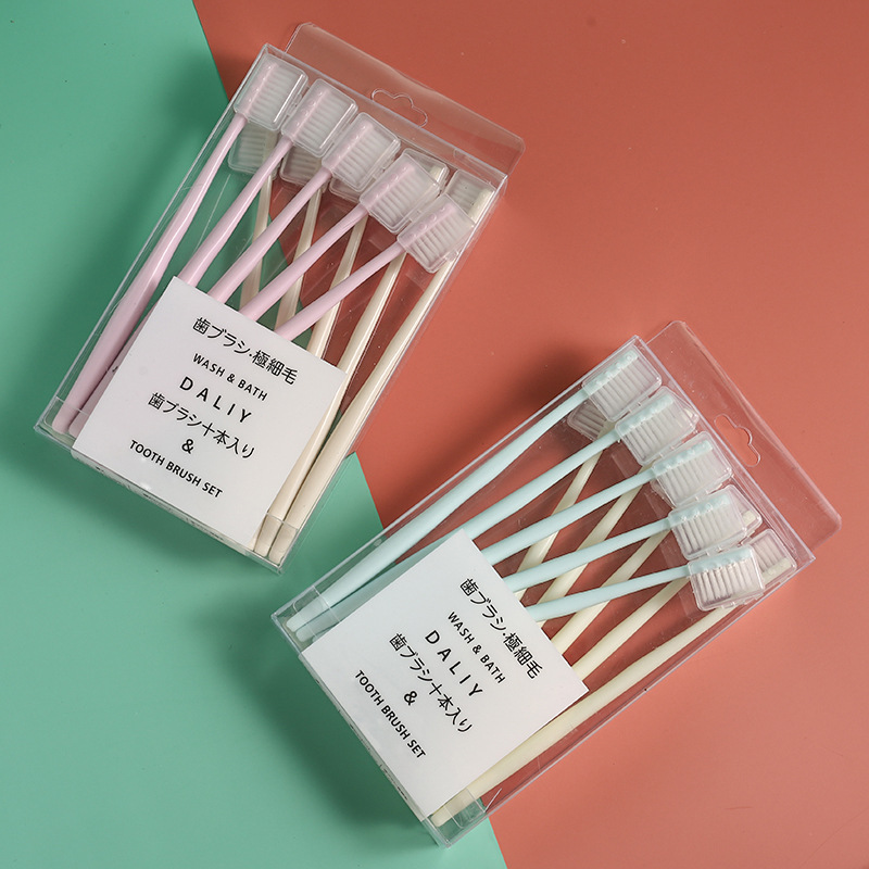 网红爆款韩国马卡龙十支装 日式无印同款竹炭软毛成人家庭装牙刷