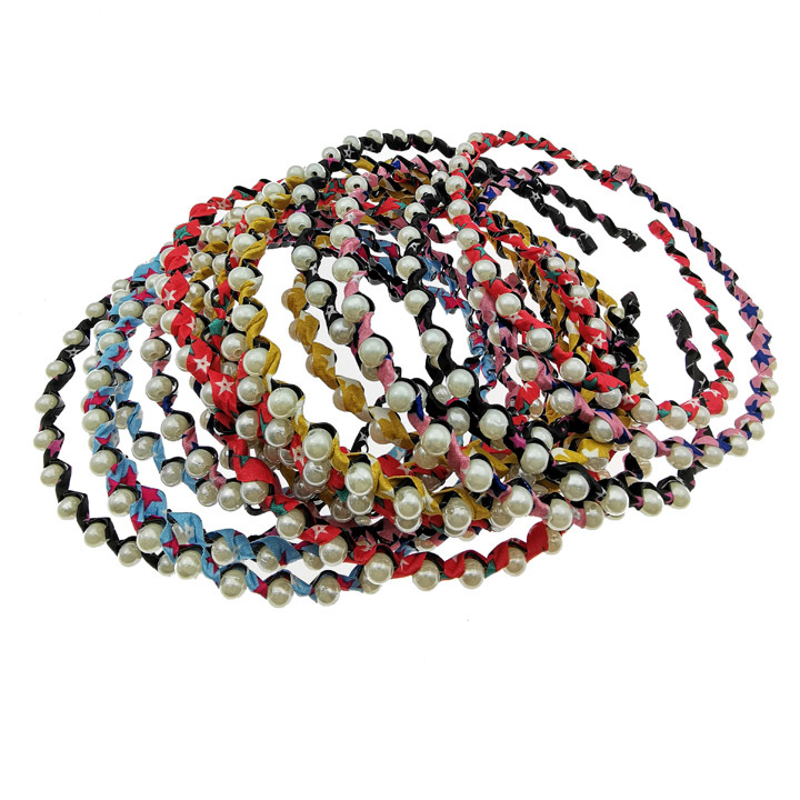 A2636 Pearl wrapped fabric steel wire headband, Japanese and Korean hair band, face wash hair band, bangs clip, two-yuan store accessories wholesale Item Picture
