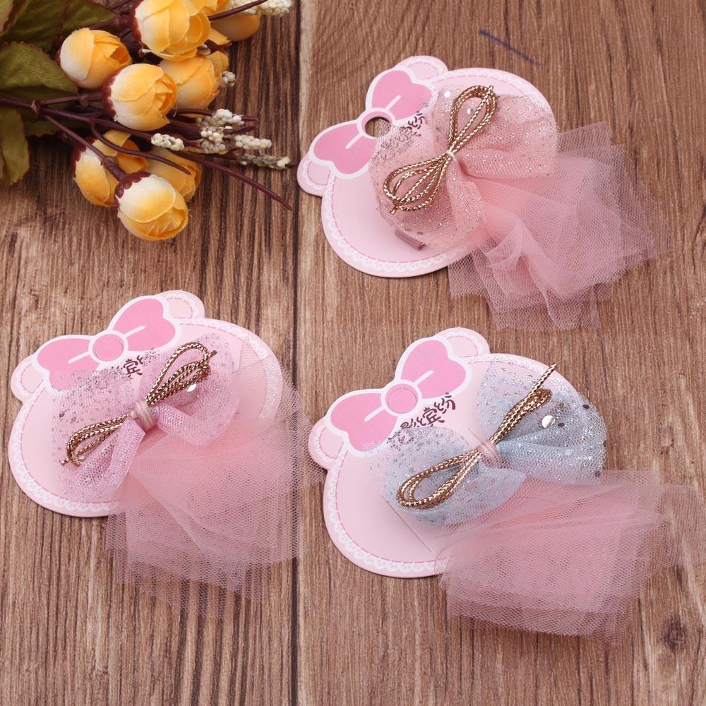 Pudding Station Korean pink snowflake mesh bow duckbill clip Princess Cute children's girl hair clip Specification image