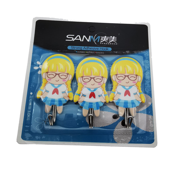 D1434 Three cartoon hooks, creative nail-free hooks, wholesale supply for 2-yuan store in Yiwu Application Scenario