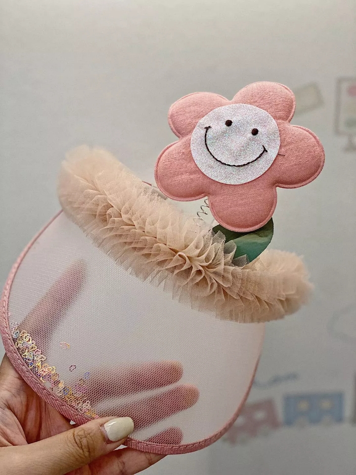 Micro-business children's sun hats, girls' hats, summer princess smiling, cute little girl open-top sun protection hats details Picture