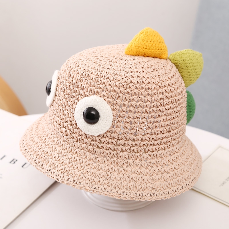 New children's straw hats, cartoon dinosaur straw woven sun hats, outdoor beach hats for boys and girls, sun protection and shade hats Application Scenario
