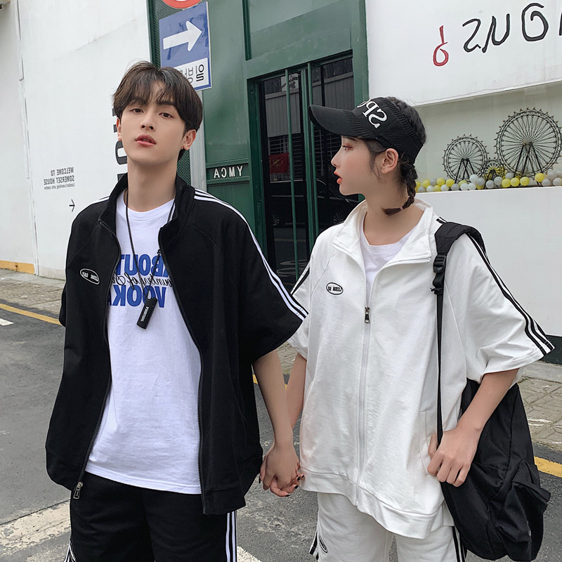 877# [Real shot of 6535 fish Scales] Summer short-sleeved couple's sportswear set, student campus class uniform set Specification image