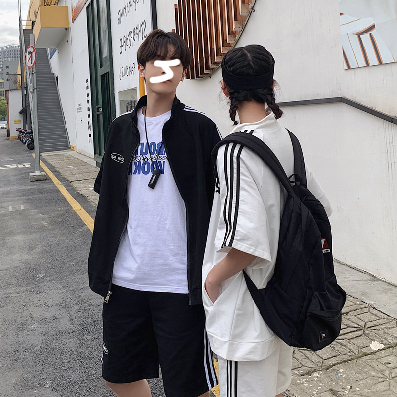 877# [Real shot of 6535 fish Scales] Summer short-sleeved couple's sportswear set, student campus class uniform set Item Picture