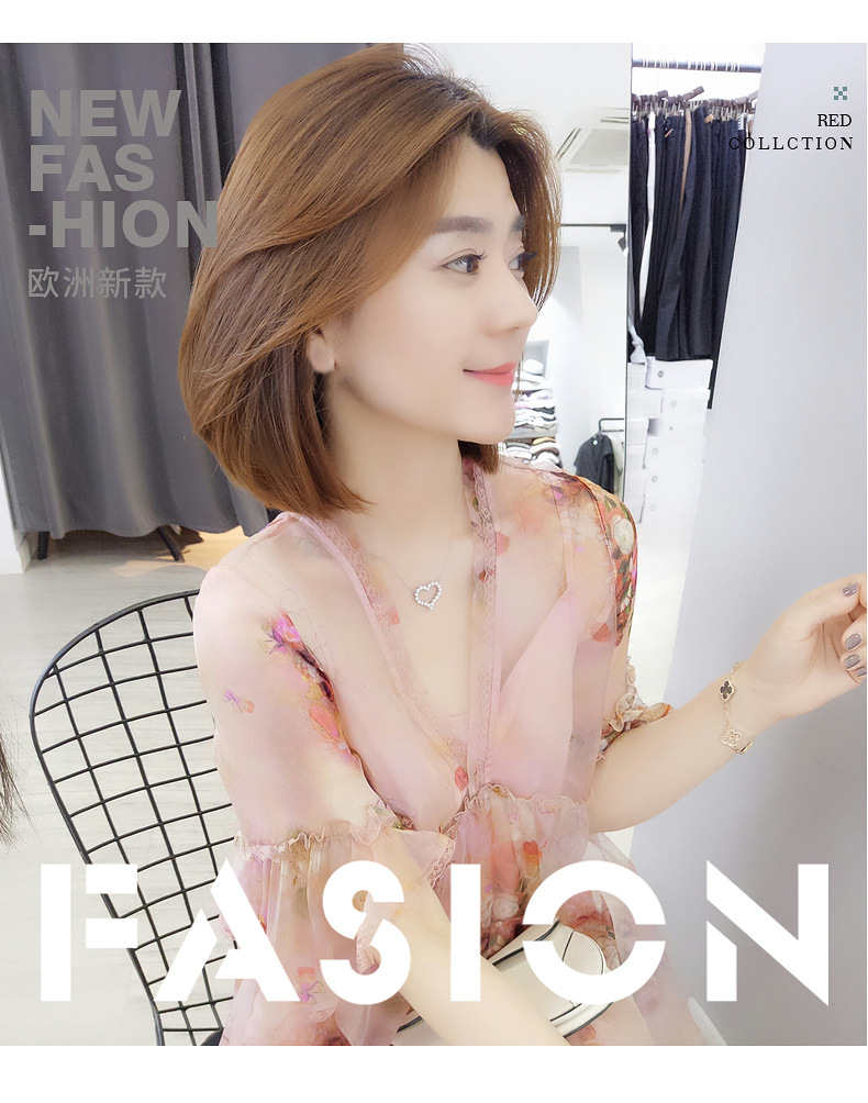 The 2020 new summer women's dress for the European station is a trendy and slimming chiffon floral print dress. It's a very ethereal vacation dress details Picture