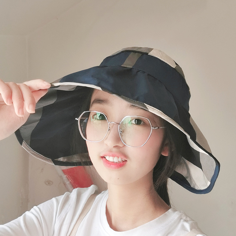 夏天韩版帽子女太阳帽遮阳帽遮脸防紫外线户外大沿折叠空顶帽批发