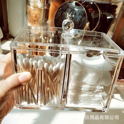 亚克力带盖化妆棉收纳盒棉签盒子透明梳妆台棉签盒厂家批发