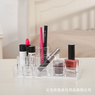New transparent acrylic 10-compartment lipstick stand wholesale, multi-functional cosmetics desktop storage box manufacturer wholesale Item Picture